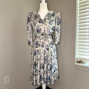 Vintage '80s Whirlaway Frocks Floral Midi Dress Womens Small Cottagecore Modest